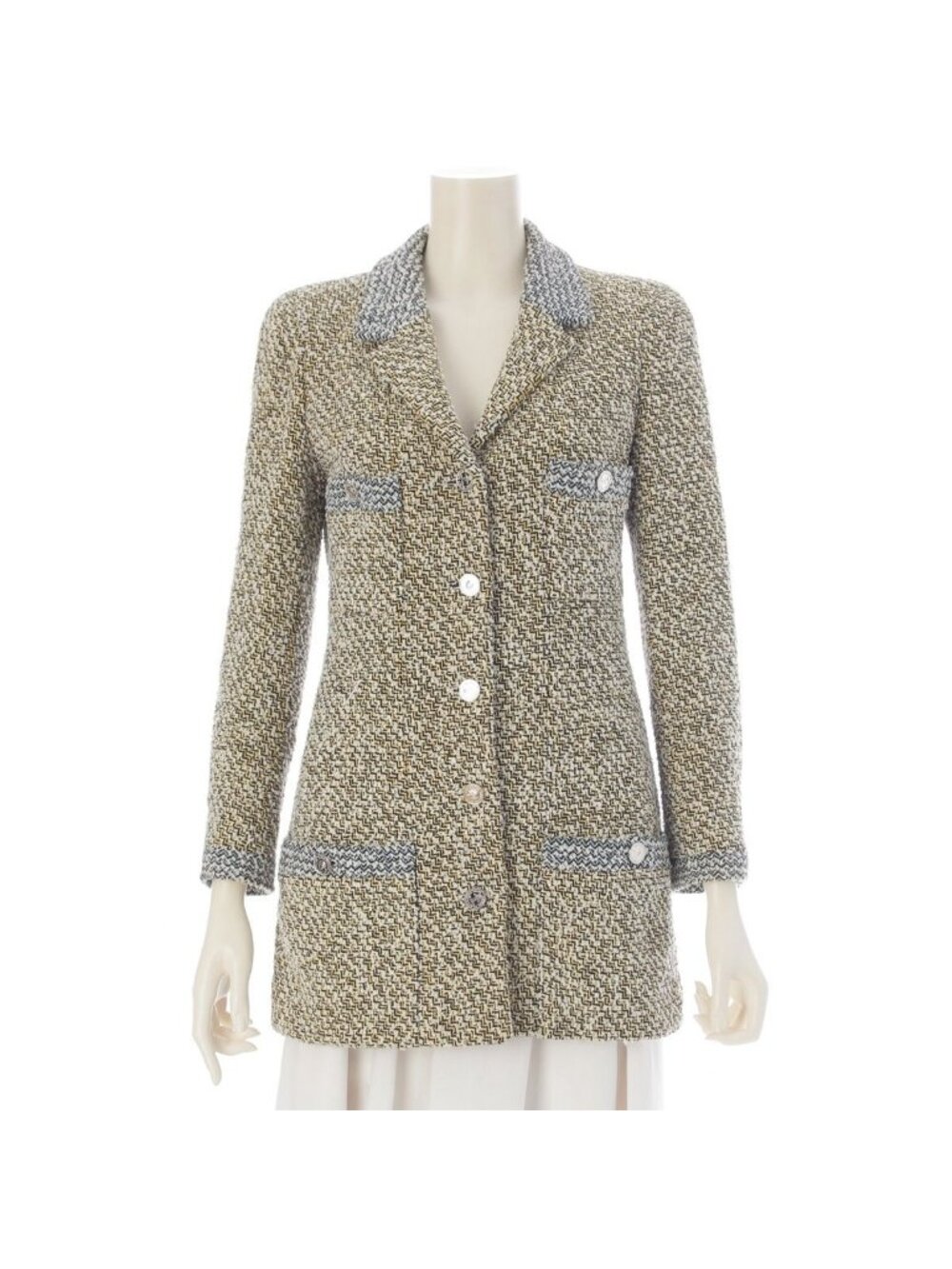 Chanel 96P Cotton Tweed Jacket Beige Blue Multicolor 36